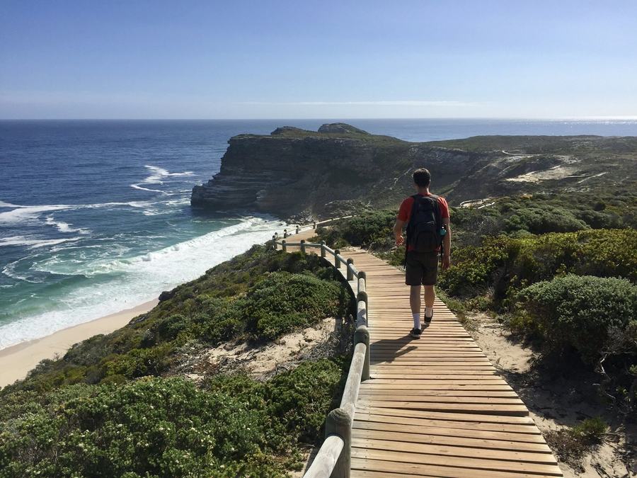 Hiker on the boardwalk at Cape Point